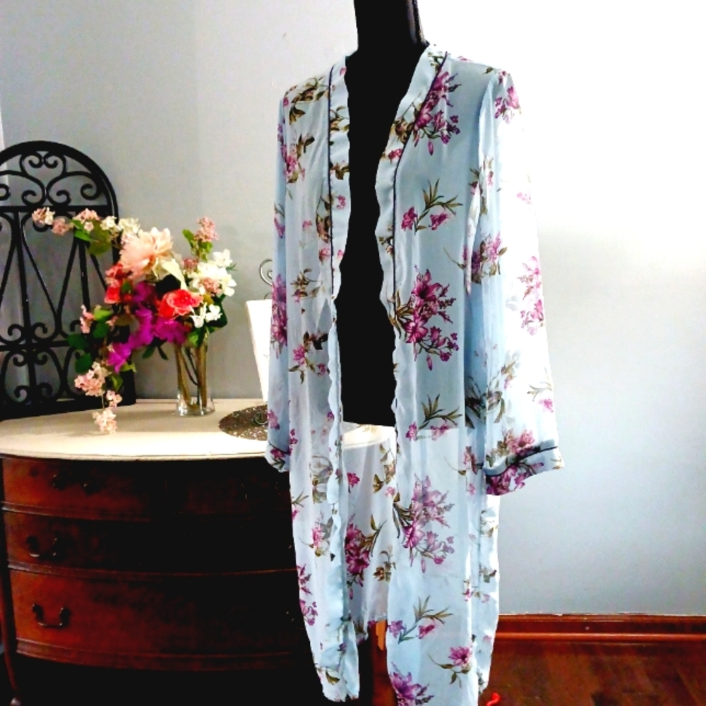Bleuh Ciel Sheer Open kimono lg Light Blue and purple